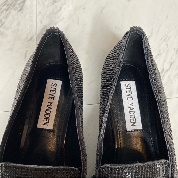Steve Madden Riski Black Rhinestone Square Toe Loafer 6 1/2 M - Picture 13 of 15